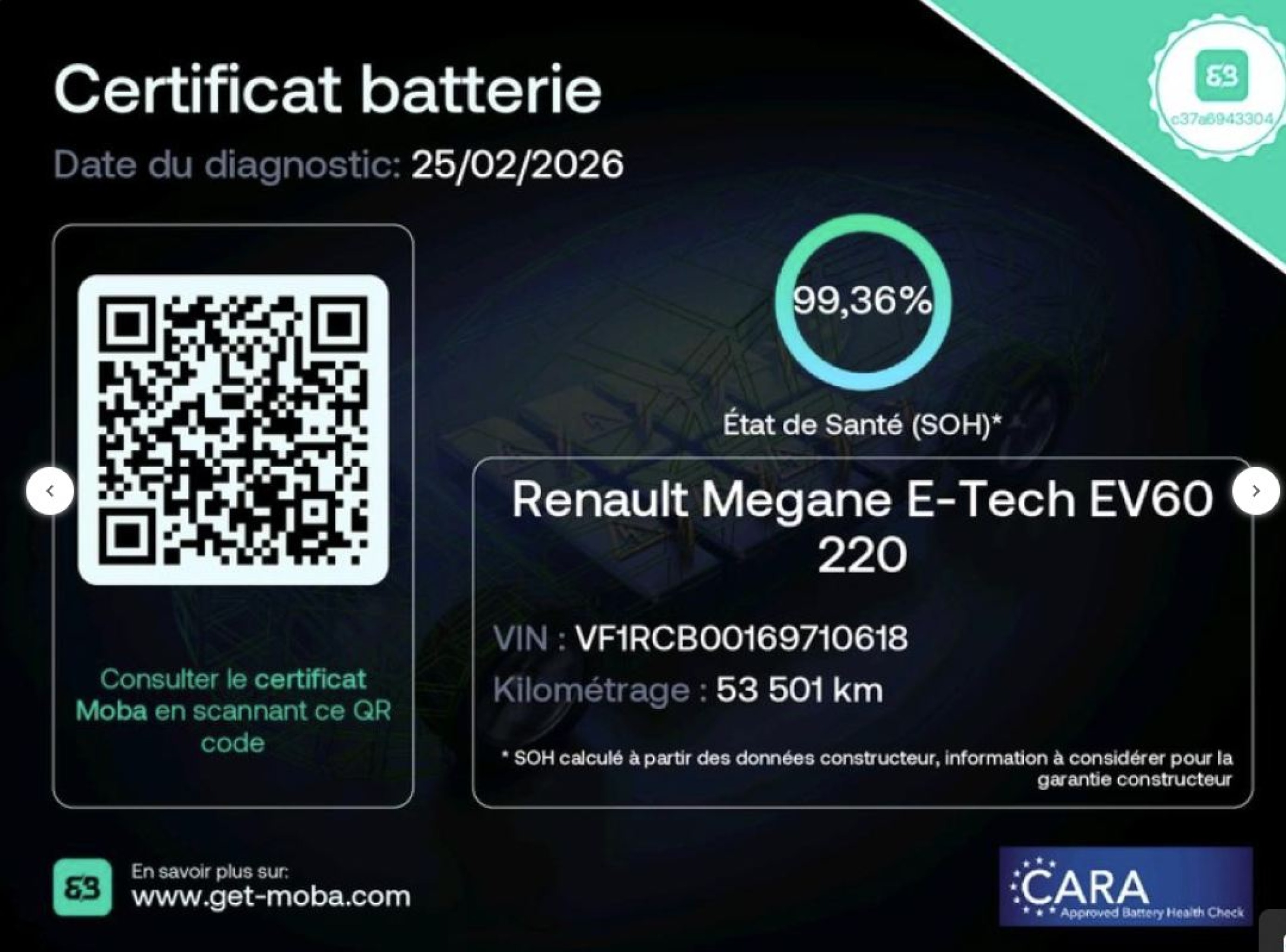 Certificat Renault Megane E-Tech EV60 220